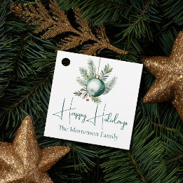 Watercolor Green Ornament Trendy Holiday Party Favor Tags
