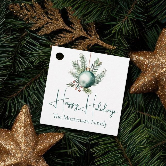Watercolor Green Ornament Trendy Holiday Party Favor Tags (Creator Uploaded)