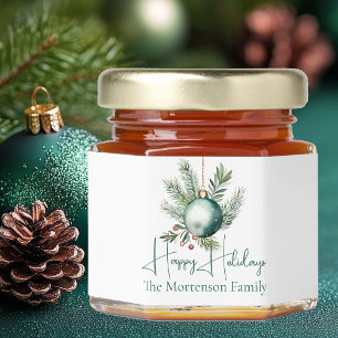 Watercolor Green Ornament Trendy Holiday Party Honey Jar Favors