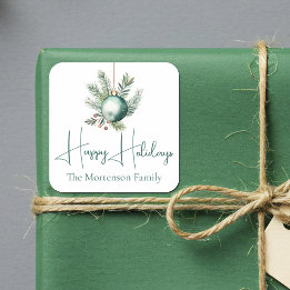 Watercolor Green Ornament Trendy Holiday Party Square Sticker