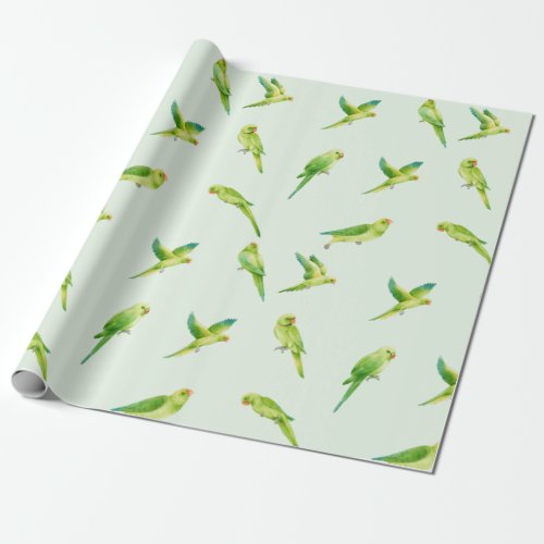 Watercolor Green Parakeet Budgie Bird Pet Wrapping Paper