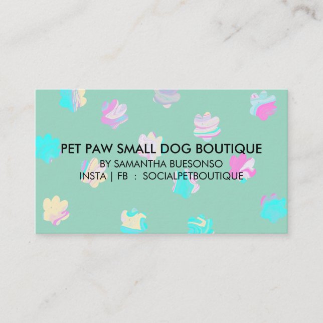 Watercolor Green paws boarding dogs pet grooming Business Card (Front)