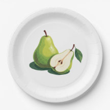 Watercolor Green Pear Botanical Paper Plates