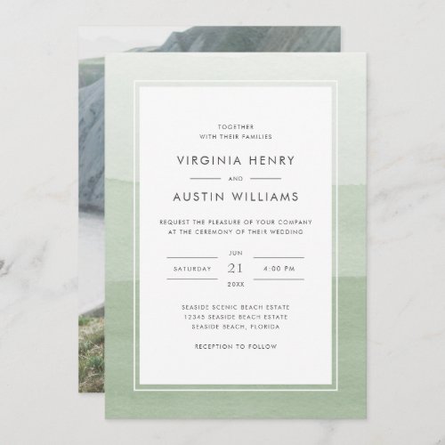 Watercolor Green Photo Wedding Invitation