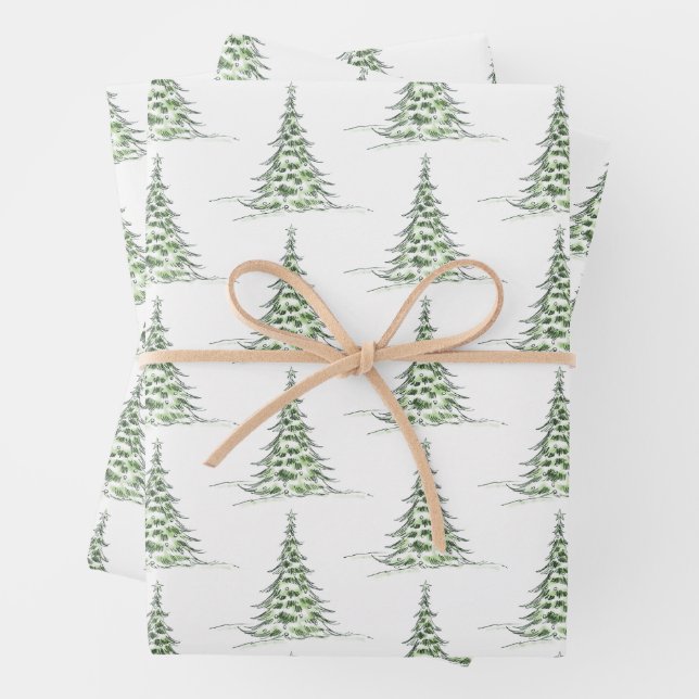 Watercolor Green Pine Christmas Wrapping Paper (In situ)