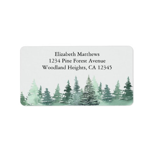 Watercolor Green Pine Forest Address Label