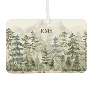 Watercolor Green Pine Forest on Mountain Air Freshener