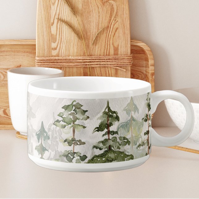 Watercolor Green Pine Forest on Mountain Bowl (In situ)