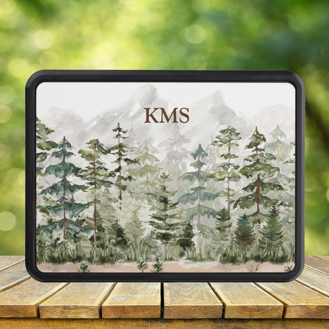 Watercolor Green Pine Forest on Mountain Hitch Cover (Close up nature)