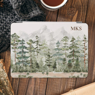 Watercolor Green Pine Forest on Mountain iPad Mini Cover