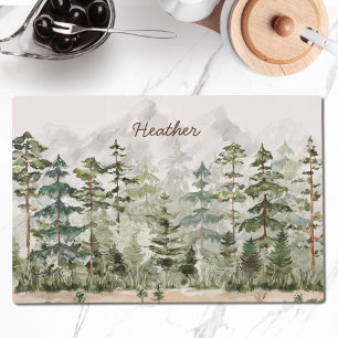 Watercolor Green Pine Forest on Mountain Placemat