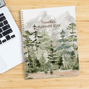 Watercolor Green Pine Forest on Mountain Planner