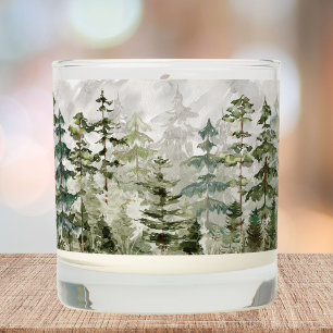 Watercolor Green Pine Forest on Mountain Scented Candle