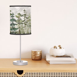 Watercolor Green Pine Forest on Mountain Table Lamp