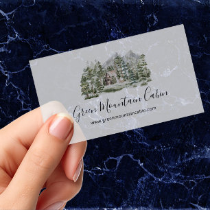 Watercolor Green Pine Forest Rental Cabin Plastic Clear Business Cards