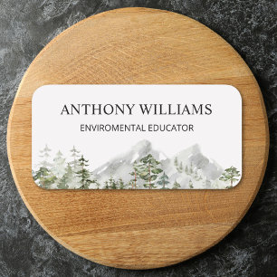 Watercolor Green Pine Forest Woodland Landscape Name Tag