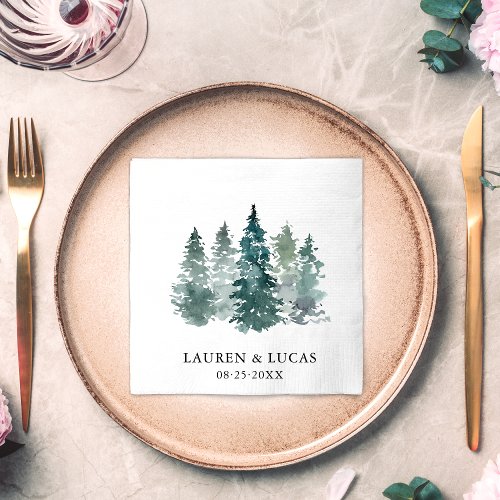 Watercolor Green Pine Spruce Tees Forest Wedding Napkins