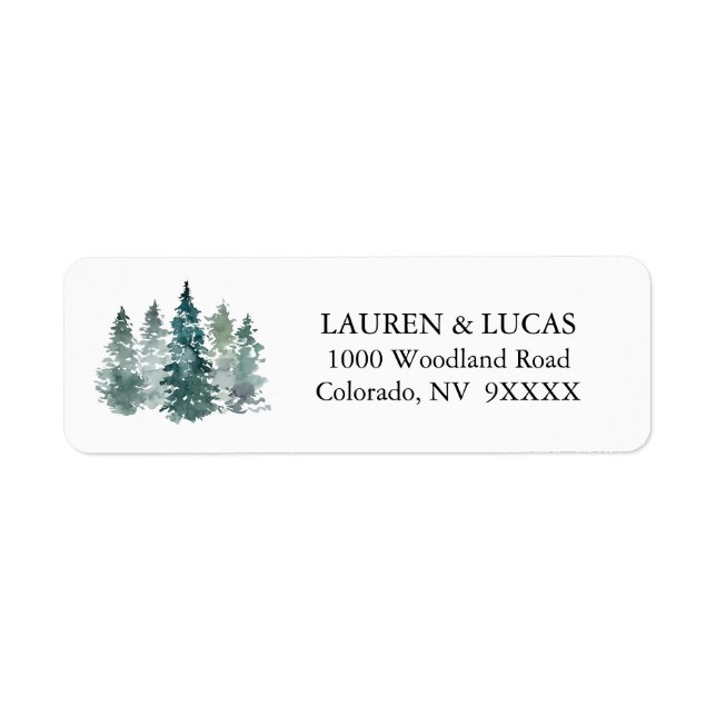 Watercolor Green Pine Spruce Trees Forest Wedding Label (Front)