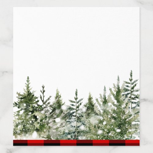 Watercolor Green Pine Tree   Red Buffalo Plaid Envelope Liner