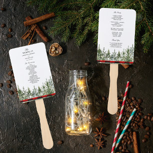 Watercolor Green Pine Tree  & Red Buffalo Plaid Hand Fan