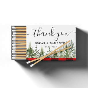 Watercolor Green Pine Tree & Red Buffalo Plaid Matchboxes