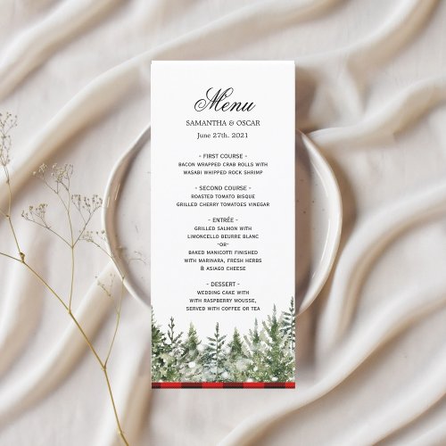 Watercolor Green Pine Tree   Red Buffalo Plaid Menu