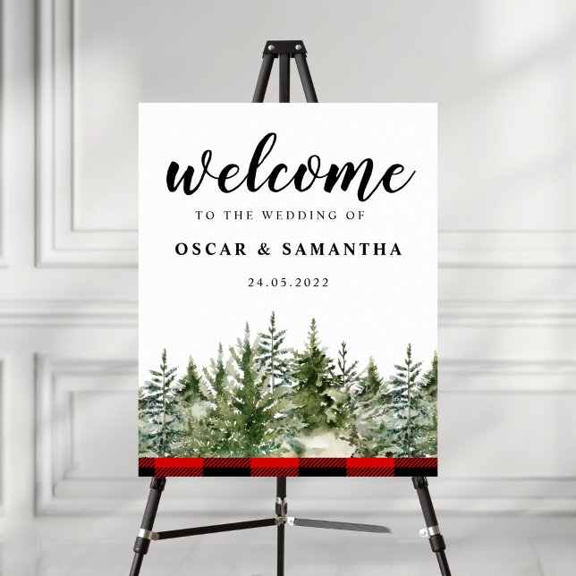 Watercolor Green Pine Tree & Red Buffalo Plaid Poster (Creator Uploaded)