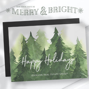 Watercolor Green Pine Trees Business Happy Holiday