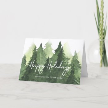 Watercolor Green Pine Trees Business Happy Holiday Card by SelectPartySupplies at Zazzle