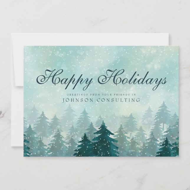 Watercolor Green Pine Trees | Holiday Greetings Card (Front)