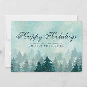 Watercolor Green Pine Trees   Holiday Greetings Card