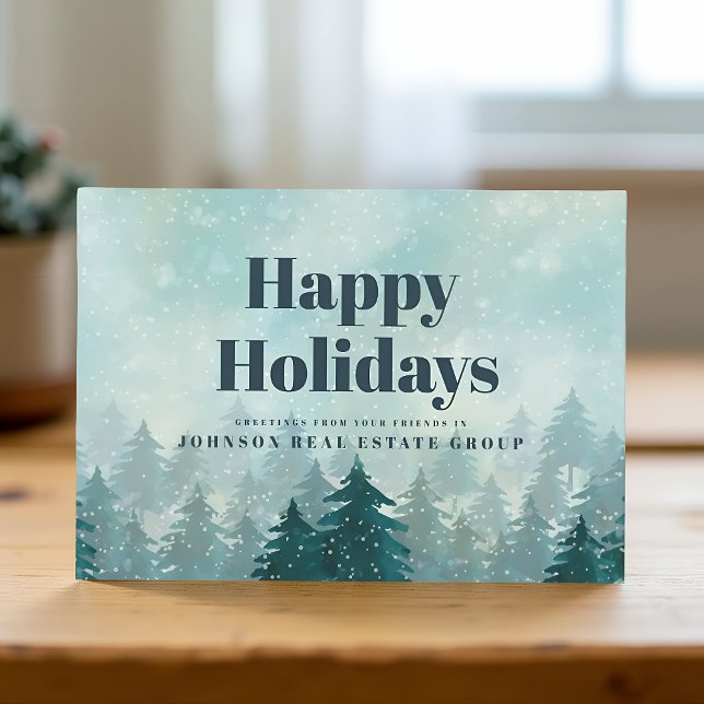 Watercolor Green Pine Trees | Holiday Greetings Card (Creator Uploaded)
