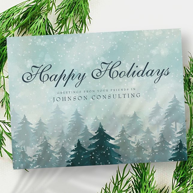 Watercolor Green Pine Trees | Holiday Greetings Postcard (Creator Uploaded)