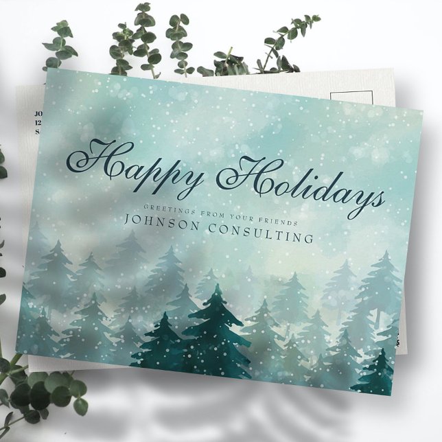 Watercolor Green Pine Trees | Holiday Greetings Postcard (Creator Uploaded)