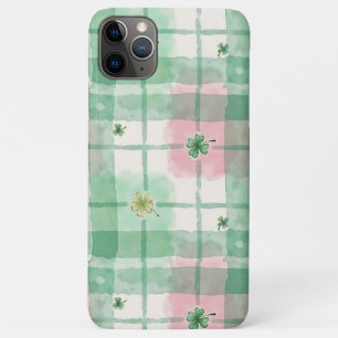 Watercolor Green & Pink Plaid Lucky Clover  iPhone 11 Pro Max Case
