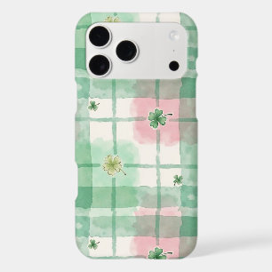 Watercolor Green & Pink Plaid Lucky Clover iPhone 17 Pro Max Case