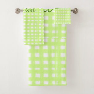 Watercolor green plaid ginham personalized add tex bath towel set
