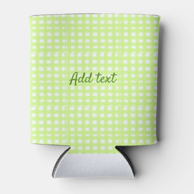 Watercolor green plaid ginham personalized add tex can cooler (Front)