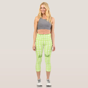 Watercolor green plaid ginham personalized add tex capri leggings