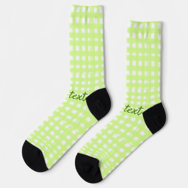 Watercolor green plaid ginham personalized add tex socks (Left)
