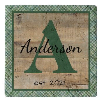 Watercolor Green Plaid Rustic Boards Trivet by PandaCatGallery at Zazzle
