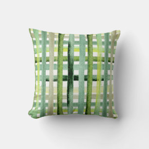 Watercolor Green Plaid Throw Pillow