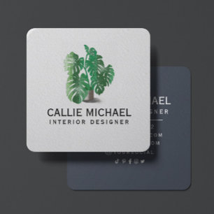 Watercolor Green Plant  Square Business Card