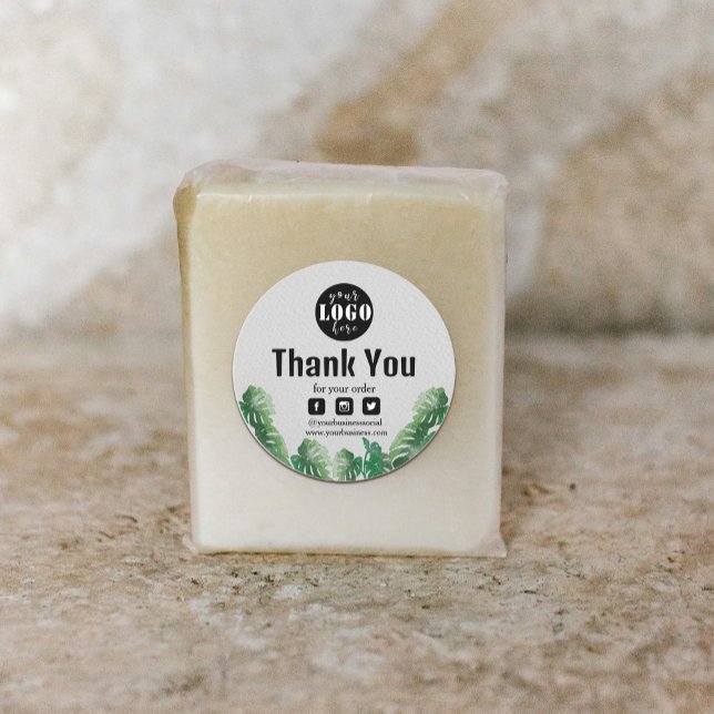 Watercolor Green Plant Thank You Classic Round Sticker (Watercolor Green Plant Thank You Classic Round Sticker #WildTropical#greenleaves#plantsprodustlabel)