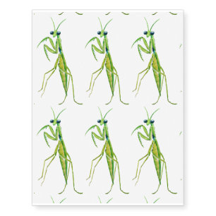 Watercolor green praying mantis temporary tattoos