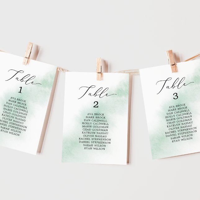 Watercolor Green Printable Seating Chart Cards (Creator Uploaded)