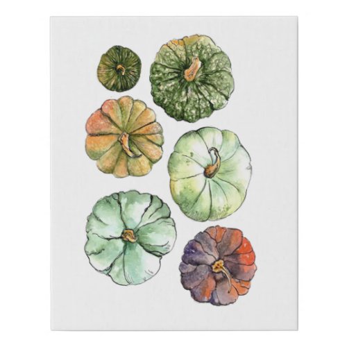 Watercolor green Pumpkins Autumn decor Faux Canvas Print