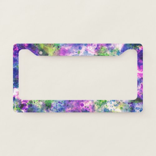 Watercolor Green Purple Blue Paint Splash Abstract License Plate Frame