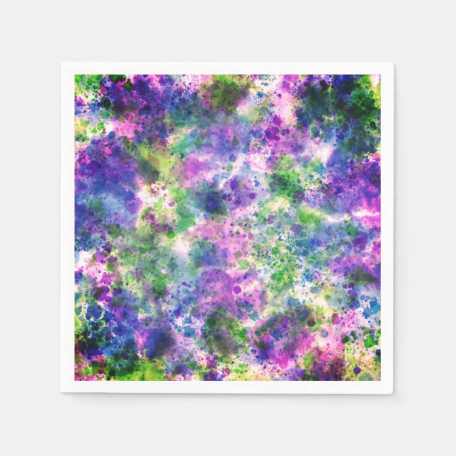 Watercolor Green Purple Blue Paint Splash Abstract Napkins (Front)