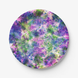 Watercolor Green Purple Blue Paint Splash Abstract Paper Plates
